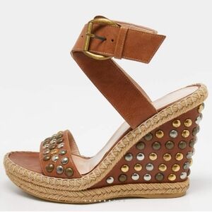Stuart Weitzman Tan Studded Wedge Sandals Size 9